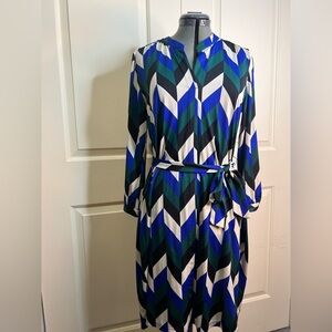 NY Collection Chevron Long Sleeve Dress - Blue, Green, Black